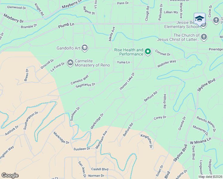 map of restaurants, bars, coffee shops, grocery stores, and more near 2905 Susileen Drive in Reno