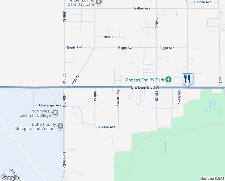 map of restaurants, bars, coffee shops, grocery stores, and more near 1668 Oroville Dam Boulevard West in Oroville