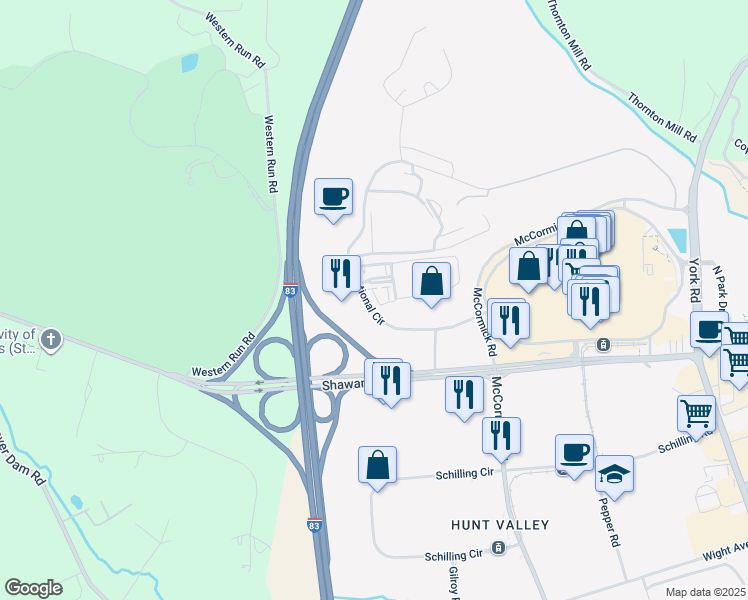 map of restaurants, bars, coffee shops, grocery stores, and more near 549 Rhapsody Court in Cockeysville