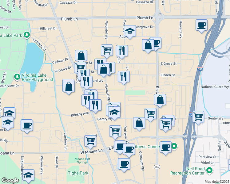 map of restaurants, bars, coffee shops, grocery stores, and more near 280 Gallaway Lane in Reno