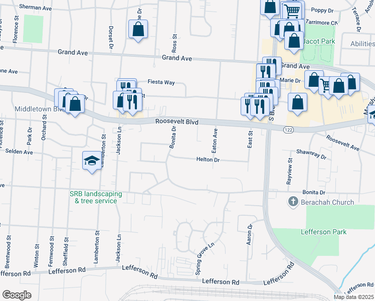 map of restaurants, bars, coffee shops, grocery stores, and more near 3901 Helton Drive in Middletown