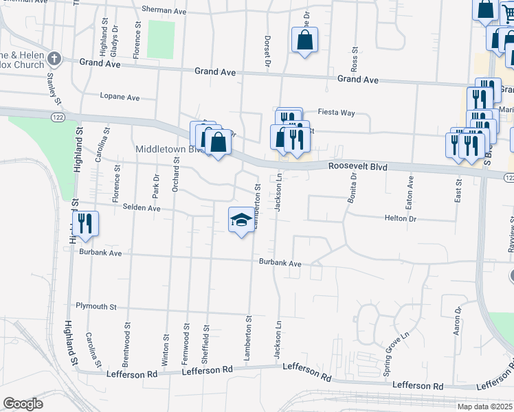 map of restaurants, bars, coffee shops, grocery stores, and more near 1612 Lamberton Street in Middletown