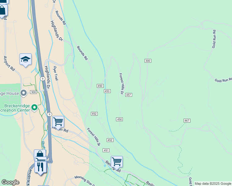 map of restaurants, bars, coffee shops, grocery stores, and more near 1456 Forest Hills Drive in Breckenridge