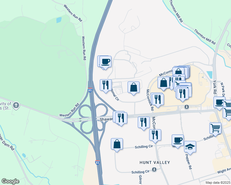 map of restaurants, bars, coffee shops, grocery stores, and more near 541 Rhapsody Court in Cockeysville