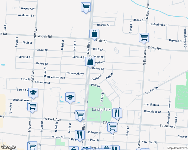 map of restaurants, bars, coffee shops, grocery stores, and more near 507 Edward Lane in Vineland