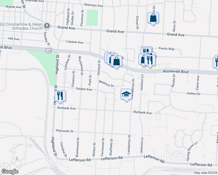 map of restaurants, bars, coffee shops, grocery stores, and more near 3204 Beatrice Drive in Middletown