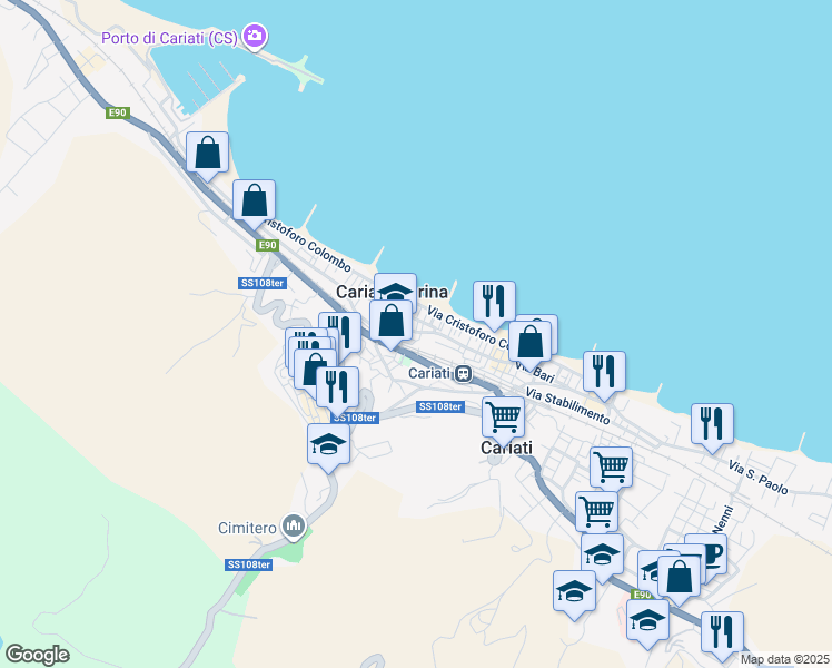 map of restaurants, bars, coffee shops, grocery stores, and more near 45 Via Giacomo Matteotti in Cariati