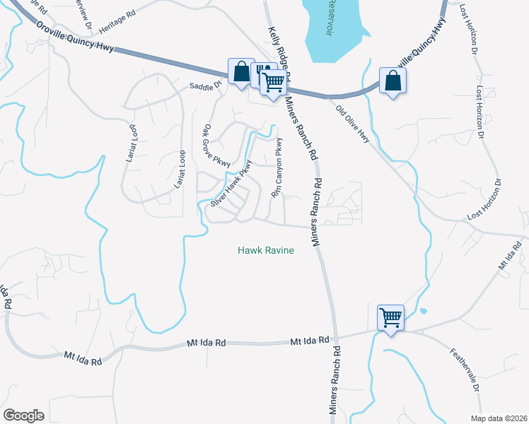 map of restaurants, bars, coffee shops, grocery stores, and more near 248 Rim Canyon Parkway in Oroville