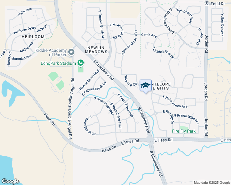 map of restaurants, bars, coffee shops, grocery stores, and more near 12140 South Grass River Court in Parker