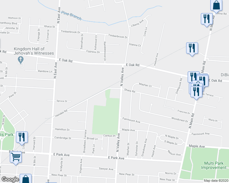 map of restaurants, bars, coffee shops, grocery stores, and more near 1089 Hendee Road in Vineland