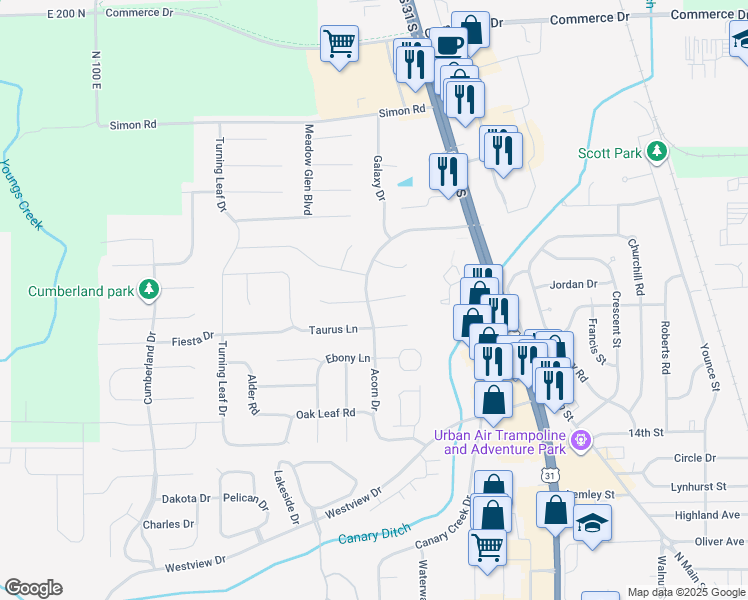 map of restaurants, bars, coffee shops, grocery stores, and more near 1069 Torino Court in Franklin