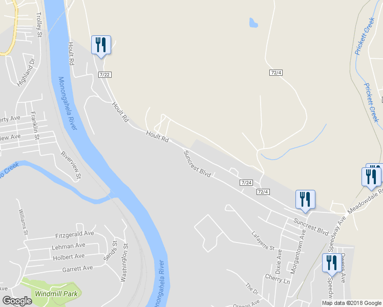 map of restaurants, bars, coffee shops, grocery stores, and more near 708 Hoult Road in Fairmont