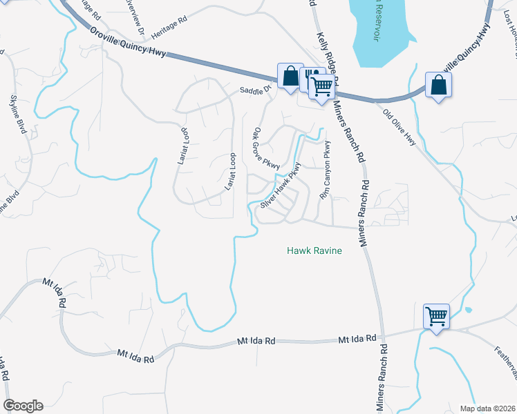 map of restaurants, bars, coffee shops, grocery stores, and more near 381 Stagecoach Parkway in Oroville