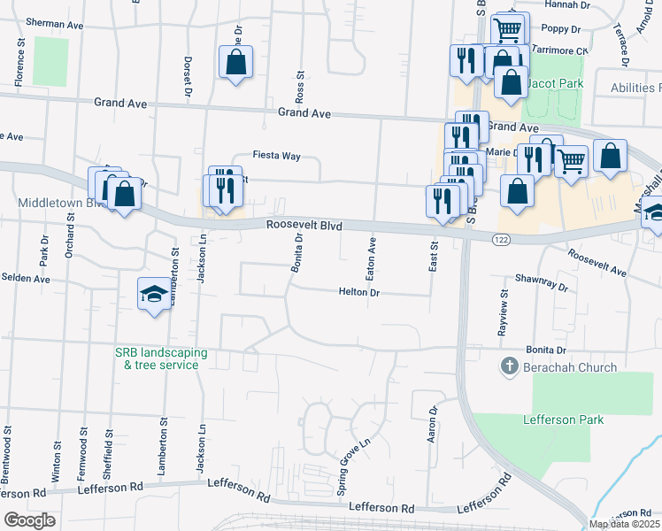 map of restaurants, bars, coffee shops, grocery stores, and more near 3901 Helton Drive in Middletown