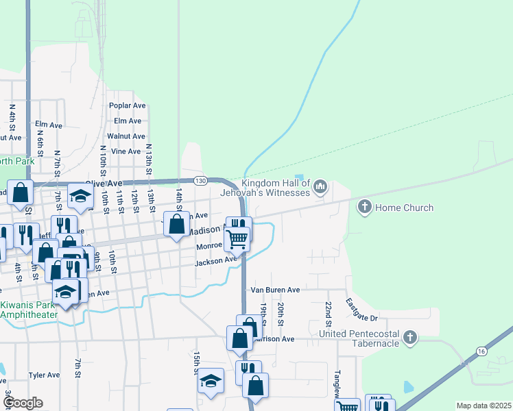 map of restaurants, bars, coffee shops, grocery stores, and more near 1821 Madison Avenue in Charleston
