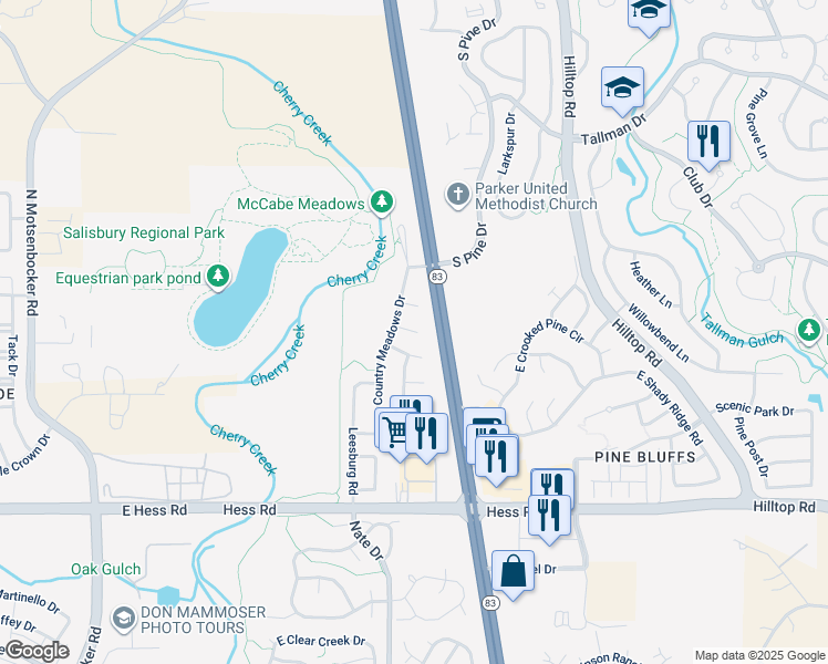map of restaurants, bars, coffee shops, grocery stores, and more near 19711 Centerville Court in Parker