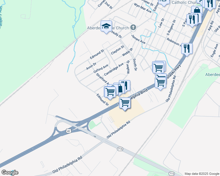 map of restaurants, bars, coffee shops, grocery stores, and more near 348 Stratford Avenue in Aberdeen