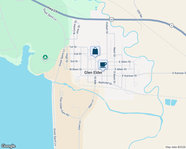 map of restaurants, bars, coffee shops, grocery stores, and more near in Glen Elder