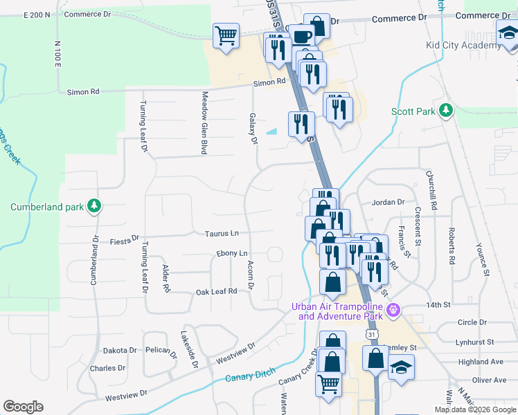 map of restaurants, bars, coffee shops, grocery stores, and more near 1069 Torino Court in Franklin