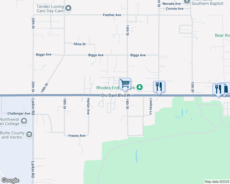 map of restaurants, bars, coffee shops, grocery stores, and more near in Oroville