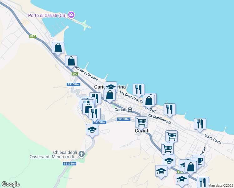 map of restaurants, bars, coffee shops, grocery stores, and more near 45 Via Giacomo Matteotti in Cariati