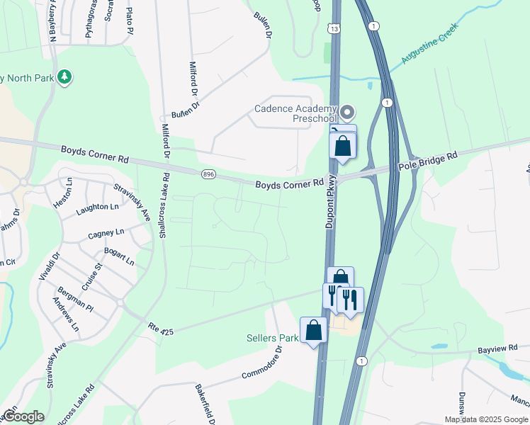 map of restaurants, bars, coffee shops, grocery stores, and more near 303 Jasper Way in Middletown