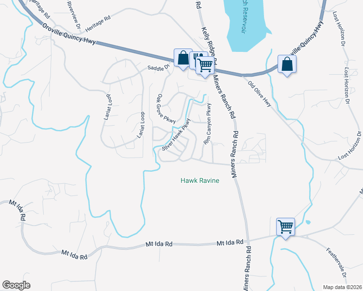 map of restaurants, bars, coffee shops, grocery stores, and more near 362 Buckboard Parkway in Oroville
