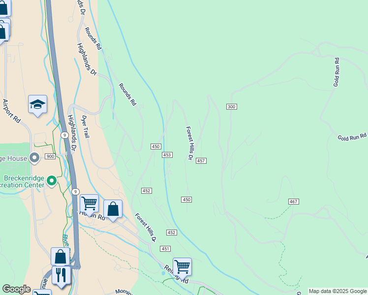 map of restaurants, bars, coffee shops, grocery stores, and more near 1456 Forest Hills Drive in Breckenridge