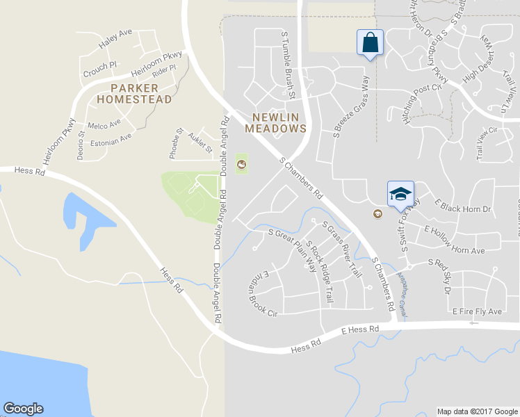 map of restaurants, bars, coffee shops, grocery stores, and more near 15523 East Copper Creek Lane in Parker