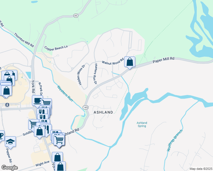 map of restaurants, bars, coffee shops, grocery stores, and more near 28 White Pine Court in Cockeysville