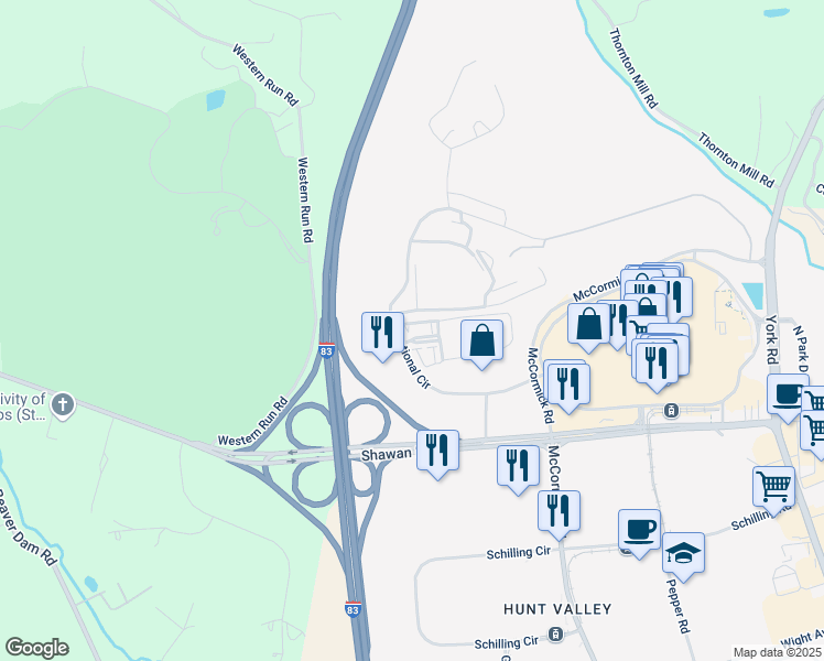 map of restaurants, bars, coffee shops, grocery stores, and more near 533 Ensemble Court in Cockeysville