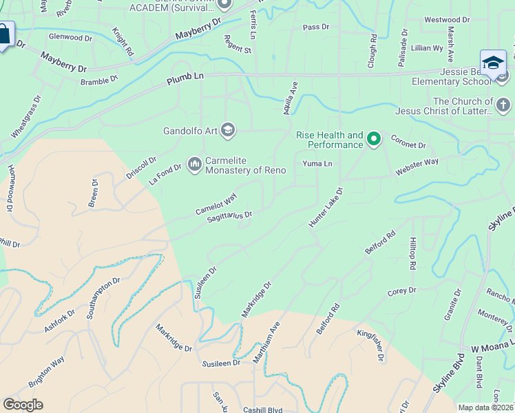 map of restaurants, bars, coffee shops, grocery stores, and more near 2410 Sagittarius Drive in Reno