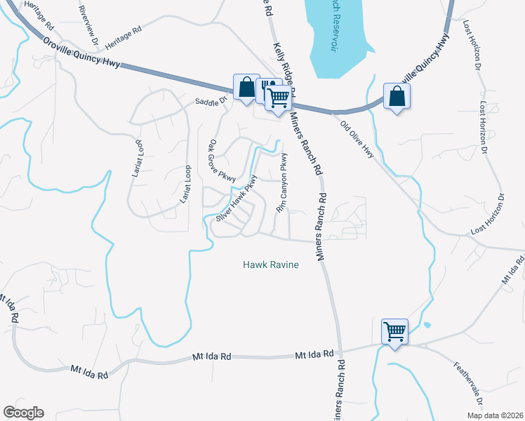 map of restaurants, bars, coffee shops, grocery stores, and more near 248 Rim Canyon Parkway in Oroville