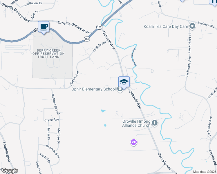 map of restaurants, bars, coffee shops, grocery stores, and more near 83 Gopher Road in Oroville