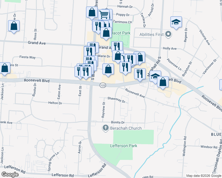 map of restaurants, bars, coffee shops, grocery stores, and more near 4420 Roosevelt Boulevard in Middletown