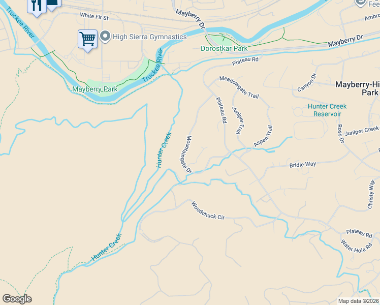 map of restaurants, bars, coffee shops, grocery stores, and more near 4515 Mountaingate Drive in Reno
