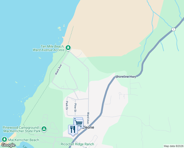 map of restaurants, bars, coffee shops, grocery stores, and more near 25101 Ward Avenue in Fort Bragg
