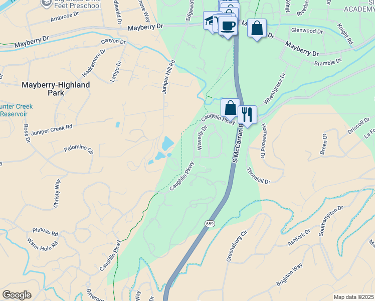 map of restaurants, bars, coffee shops, grocery stores, and more near 600 Juniper Hill Road in Reno