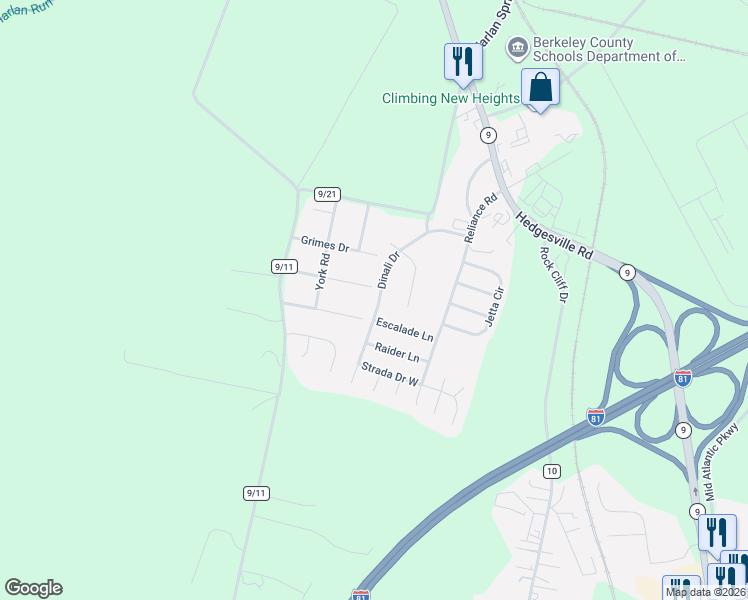 map of restaurants, bars, coffee shops, grocery stores, and more near 294 Dinali Drive in Martinsburg