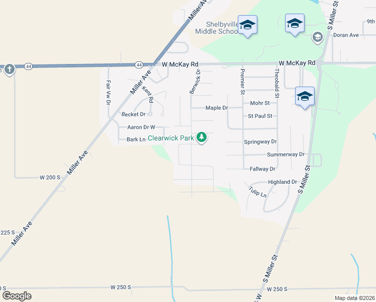 map of restaurants, bars, coffee shops, grocery stores, and more near 1302 Country Creek Circle in Shelbyville