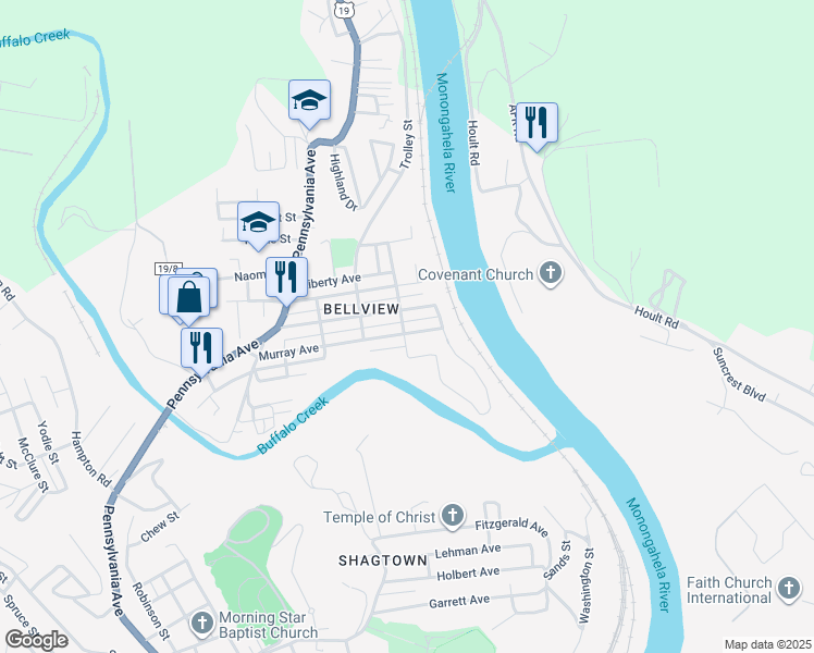 map of restaurants, bars, coffee shops, grocery stores, and more near 402 Bellview Avenue in Fairmont