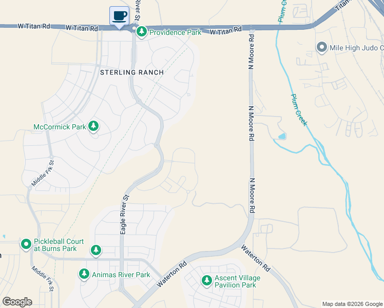 map of restaurants, bars, coffee shops, grocery stores, and more near 7775 Fraser River Circle in Littleton