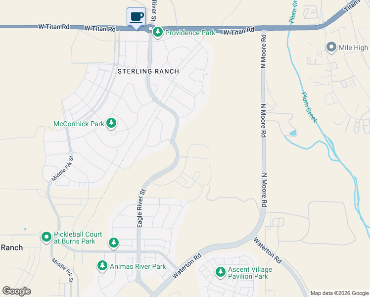 map of restaurants, bars, coffee shops, grocery stores, and more near 7815 Fraser River Circle in Littleton