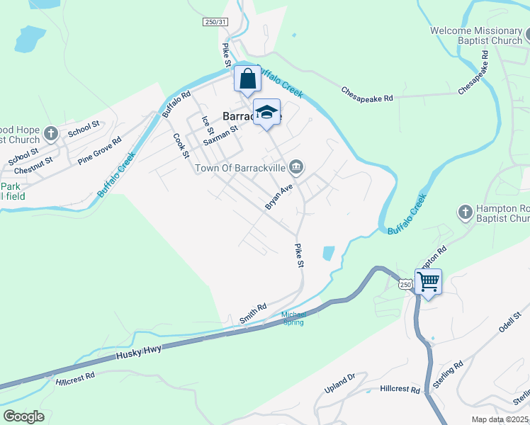 map of restaurants, bars, coffee shops, grocery stores, and more near Bryan Ave in Fairmont