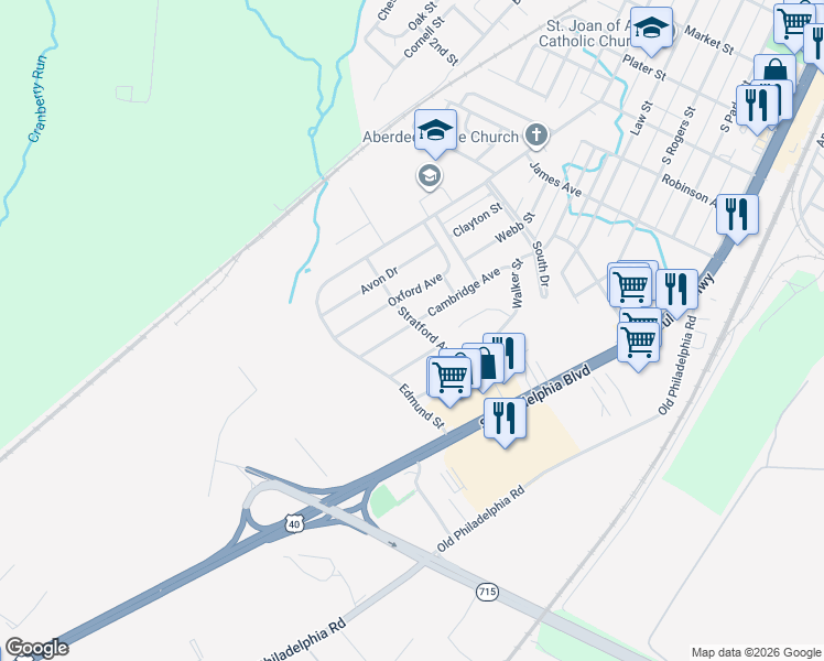 map of restaurants, bars, coffee shops, grocery stores, and more near 368 Stratford Avenue in Aberdeen