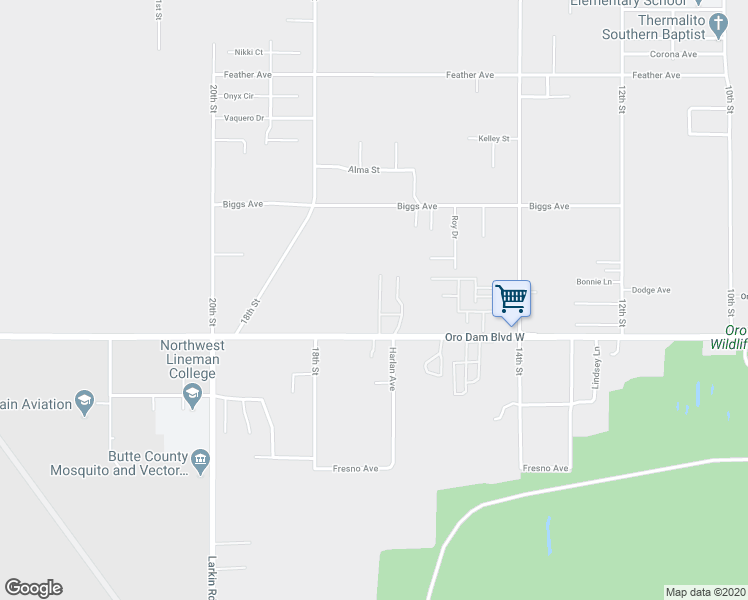 map of restaurants, bars, coffee shops, grocery stores, and more near 1668 Oro Dam Boulevard West in Oroville