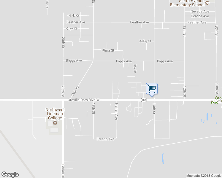 map of restaurants, bars, coffee shops, grocery stores, and more near 1668 Oro Dam Boulevard West in Oroville