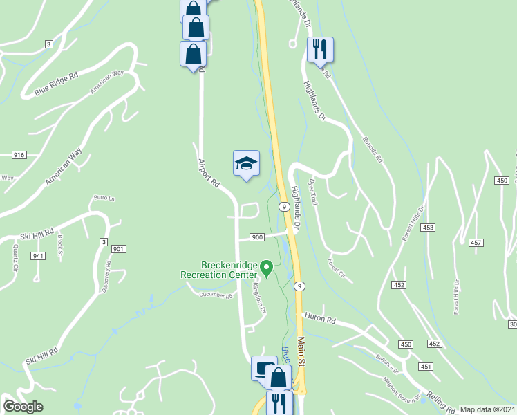 map of restaurants, bars, coffee shops, grocery stores, and more near 124 Tassels Loop in Breckenridge