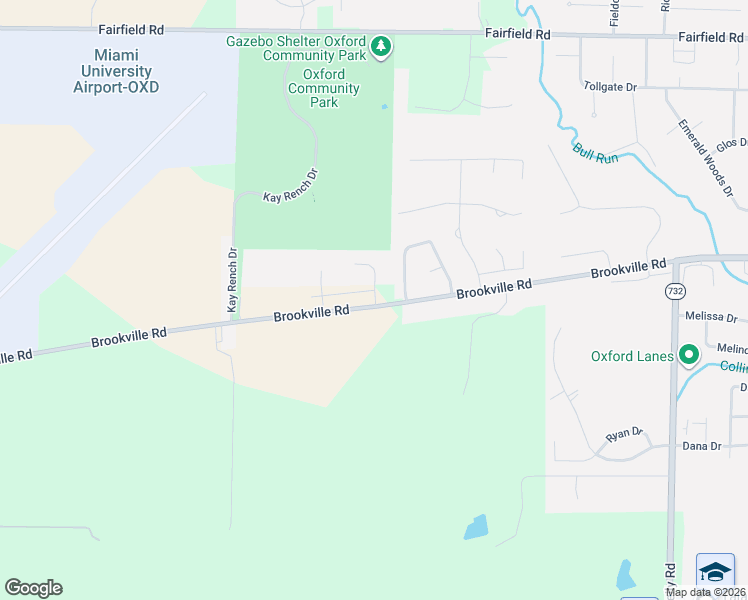 map of restaurants, bars, coffee shops, grocery stores, and more near 6610 Brookville Road in Oxford