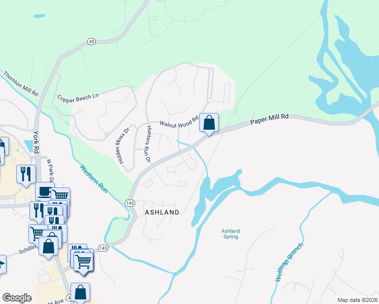 map of restaurants, bars, coffee shops, grocery stores, and more near 1 Snowberry Court in Cockeysville